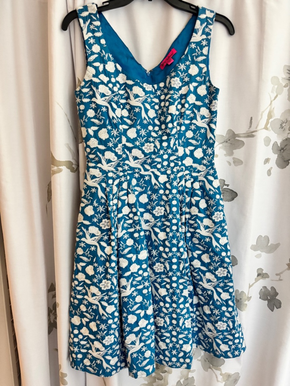 Betsey Johnson Blue and White Floral Dress with pockets